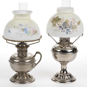 BRADLEY & HUBBARD "LITTLE B & H" KEROSENE CENTRAL-DRAFT LAMPS, LOT OF TWO