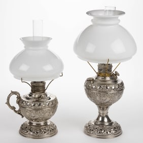 BRIDGEPORT BRASS CO. "THE NEW ROCHESTER JR. NO. 0" KEROSENE CENTRAL-DRAFT LAMPS, LOT OF TWO