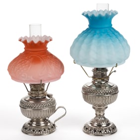 ROCHESTER LAMP CO. "JR ROCHESTER" KEROSENE CENTRAL-DRAFT LAMPS, LOT OF TWO