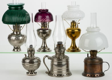 ASSORTED MANUFACTURER'S KEROSENE CENTRAL-DRAFT LAMPS, LOT OF SIX