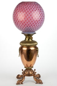 MIXED METALS KEROSENE TABLE / PARLOR LAMP