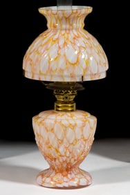 CASED PANEL SWIRL AND ACANTHUS LEAF SPATTER GLASS MINIATURE LAMP