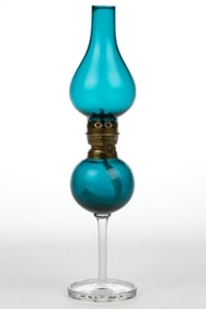 FREE-BLOWN COLORED GLASS MINIATURE STAND LAMP