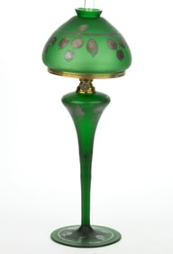 VICTORIAN DECORATED SATIN GLASS MINIATURE BANQUET LAMP