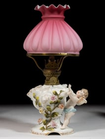GERMAN PORCELAIN CHERUB FIGURAL MINIATURE LAMP
