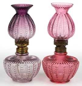BEAD AND PANEL EMBOSSED MINIATURE LAMPS, LOT OF TWO