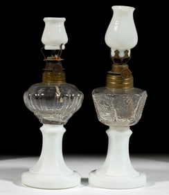 ASSORTED PATTERNED MINIATURE STAND LAMPS, LOT OF TWO