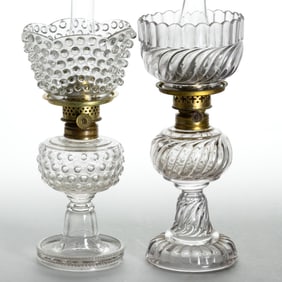 ASSORTED PATTERNED MINIATURE STAND LAMPS, LOT OF TWO