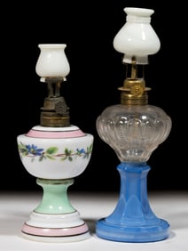 ASSORTED PATTERNED MINIATURE STAND LAMPS, LOT OF TWO