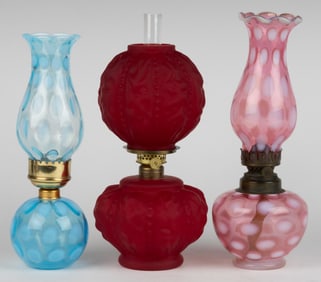 ASSORTED PATTERNED MODERN MINIATURE LAMPS, LOT OF THREE