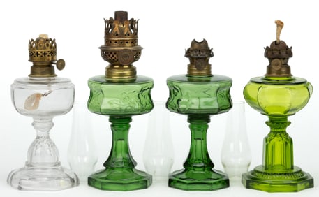 ASSORTED PATTERNED MINIATURE STAND LAMPS, LOT OF FOUR