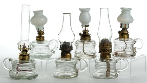 ASSORTED NAME EMBOSSED MINIATURE LAMPS, LOT OF SIX