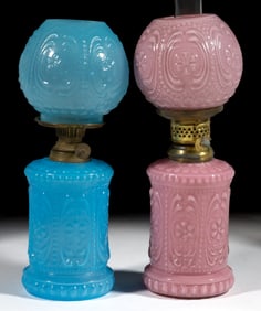 EMBOSSED BEADS AND PETALS MINIATURE LAMPS, LOT OF TWO