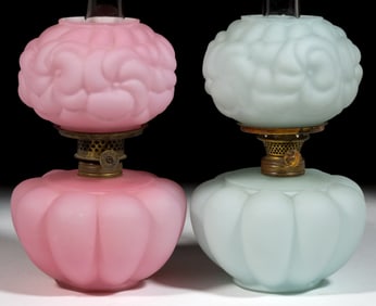 MELON RIB AND PANSY MINIATURE LAMPS, LOT OF TWO
