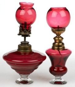 ASSORTED FRENCH ART GLASS MINIATURE STAND / CIGAR LAMPS, LOT OF TWO
