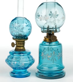 ASSORTED VICTORIAN DECORATED MINIATURE LAMPS, LOT OF TWO