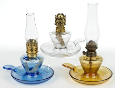 SAUCER-BASE MINIATURE FINGER LAMPS, LOT OF THREE