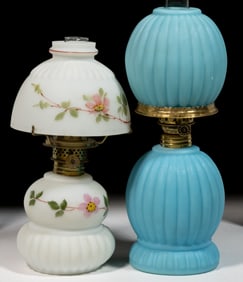 ASSORTED MCKEE RIBBED PATTERNED MINIATURE LAMPS, LOT OF TWO