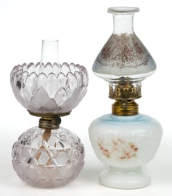 ASSORTED FOSTORIA GLASS CO. PATTERNED MINIATURE LAMPS, LOT OF TWO