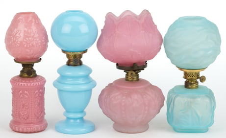 ASSORTED PATTERNED MINIATURE LAMPS, LOT OF FOUR