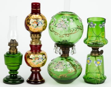 ASSORTED PATTERNED MINIATURE LAMPS, LOT OF FOUR