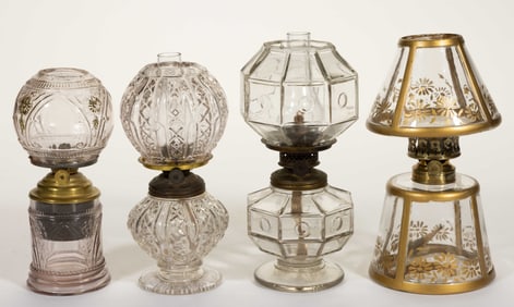 ASSORTED PATTERNED MINIATURE LAMPS, LOT OF FOUR