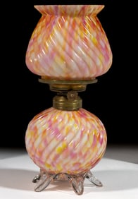 EMBOSSED RIB SWIRL SPATTER ART GLASS MINIATURE LAMP