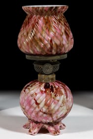 EMBOSSED RIB SWIRL SPATTER ART GLASS MINIATURE LAMP