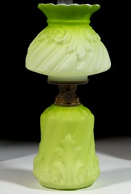 SWIRL AND LEAF EMBOSSED SATIN GLASS MINIATURE LAMP
