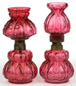 EMBOSSED LEAF AND SCROLL MINIATURE LAMPS, LOT OF TWO