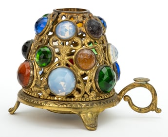 JEWELED CAST ORMOLU HAND FAIRY LAMP
