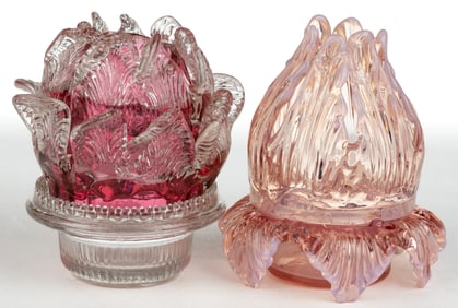 VICTORIAN FLORIFORM ART GLASS FAIRY LAMPS, LOT OF TWO