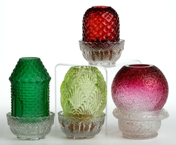 ASSORTED VICTORIAN ART GLASS FAIRY LAMPS, LOT OF FOUR
