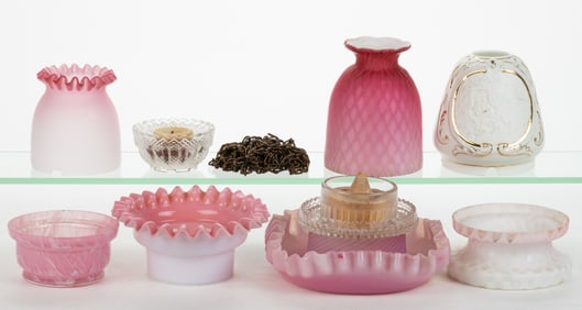 ASSORTED FAIRY LAMP DOMES, BASES, AND MISCELLANEOUS PARTS, UNCOUNTED LOT