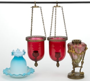 ASSORTED VICTORIAN GLASS LIGHTING ARTICLES, LOT OF FOUR