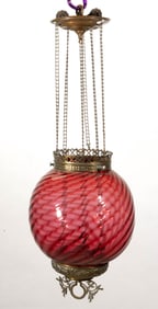 SWIRL OPTIC GLASS AND BRASS HANGING HALL LAMP