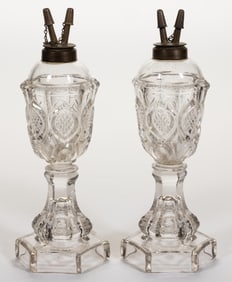 EXCELSIOR WHALE OIL / FLUID STAND LAMPS, PAIR