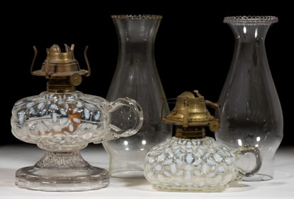 HOBBS NO. 341 / SNOWFLAKE KEROSENE FINGER LAMPS, LOT OF TWO