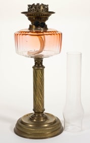 VICTORIAN ENGLISH PANEL OPTIC KEROSENE BANQUET / STAND LAMP