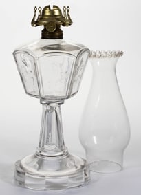 SIX-PANEL AND FLORAL EMBOSSED KEROSENE STAND LAMP