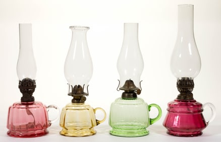 ASSORTED PANEL OPTIC KEROSENE FINGER LAMPS, LOT OF FOUR
