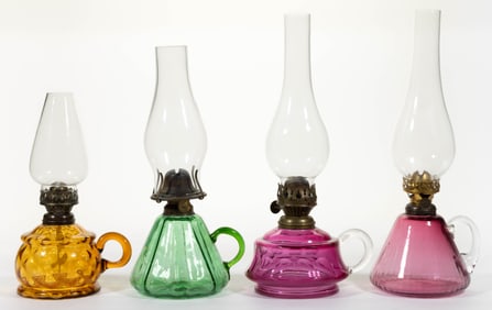 ASSORTED OPTIC AND OTHER KEROSENE FINGER LAMPS, LOT OF FOUR