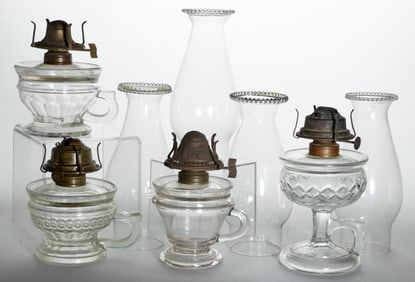 ASSORTED LOMAX KEROSENE FOOTED FINGER LAMPS, LOT OF FOUR