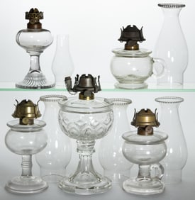 ASSORTED LOMAX AND OTHER KEROSENE LAMPS, LOT OF FIVE