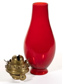 DEEP RUBY NO. 2 EARLY PERIOD LIP BURNER AND CHIMNEY SETUP