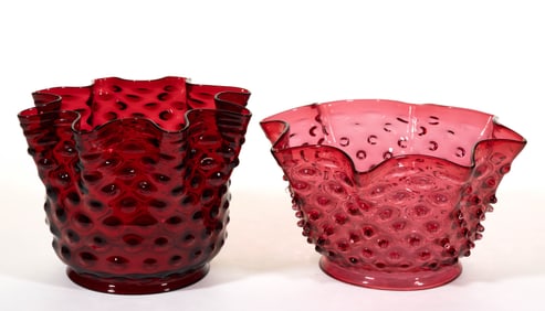 ASSORTED GLASS KEROSENE LIGHTING HOBNAIL SHADES, LOT OF TWO