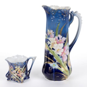 R.S. GERMANY PORCELAIN COBALT-DECORATED DRINKING ARTICLES, LOT OF TWO