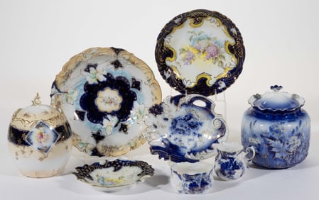 EARLY R.S. PRUSSIA / GERMANY PORCELAIN COBALT-DECORATED ARTICLES, LOT OF EIGHT