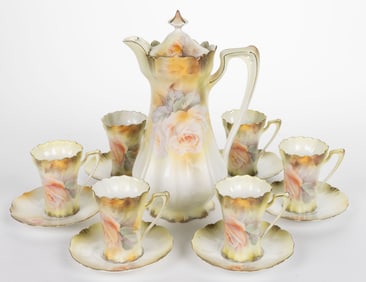 R.S. PRUSSIA PORCELAIN 13-PIECE CHOCOLATE SET