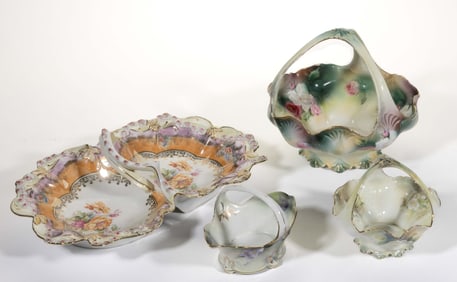 R.S. PRUSSIA / GERMANY PORCELAIN FLORAL MOTIF BASKETS, LOT OF FOUR